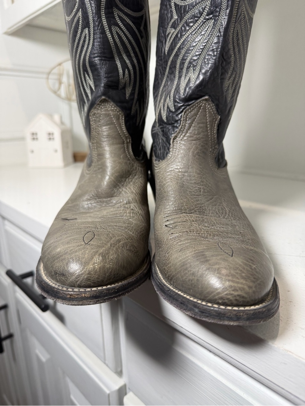 Nocona Drover Womens 9B Gray Black Leather Cowboy Boots Made USA Vintage - Picture 4 of 10